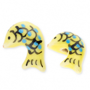 Perles en céramique poisson Jaune-bleu-noir