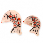 Perles en céramique poisson Rose vintage-rouge-noir