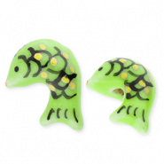Perles en céramique poisson Vert-jaune-noir