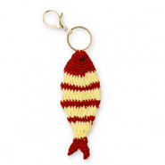 Porte-cl&eacute;s poisson au crochet Dor&eacute;-rouge bordeaux-beige