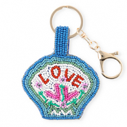 Porte-cl&eacute;s coquille "LOVE" Dor&eacute;-bleu-vert-blanc-rouge