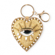 Porte-cl&eacute;s c&oelig;ur avec Oeil Porte-Bonheur Dor&eacute;-blanc-noir