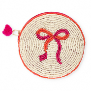 Porte monnaie rond avec n&oelig;ud Blanc cass&eacute;-fuchsia-orange chaud