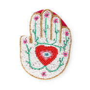 Porte monnaie main avec Oeil porte-bonheur Dor&eacute;-blanc-fuchsia-rouge-vert