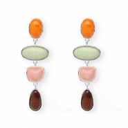 Boucles d'oreilles&nbsp;/&nbsp;puces tendance avec tige en acier inoxydable Argent&eacute;-orange chaud-vert-rose-marron