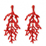 Boucles d'oreilles&nbsp;/&nbsp;puces tendance &eacute;maill&eacute;e corail avec tige en acier inoxydable Dor&eacute;-rouge fonc&eacute;