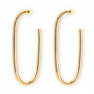 Boucles d'oreilles / puces accroche-regard ovale avec tige en acier inoxydable Doré