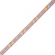 BY31&reg; Ruban texte "Bonjour" Bleu lavande-orange-marron