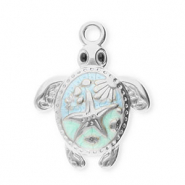 Breloques en acier Inox tortue Argent&eacute;-vert menthe-bleu clair