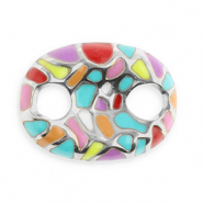 Appr&ecirc;ts en acier Inox connecteur ovale avec mosa&iuml;que Argent&eacute;-multicolore