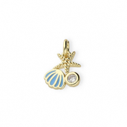 Métal TQ laiton breloques vie marine avec strass Doré-bleu-transparent