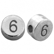 Perles chiffres en m&eacute;tal DQ 6 Argent&eacute; antique (sans nickel)