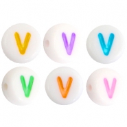 Perles acryliques alphabet lettre V multicolore-blanc