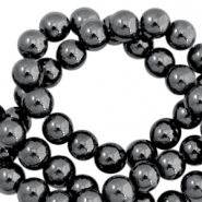 Perles h&eacute;matites rond 4mm gris anthracite