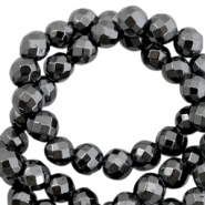 Perles h&eacute;matites facett&eacute;es rond 6mm gris anthracite