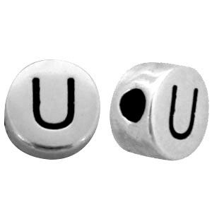 Perles au look m&eacute;tallique lettre U argent&eacute; antique