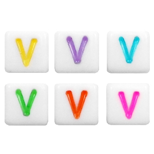 Perles acryliques alphabet lettre V multicolore-blanc