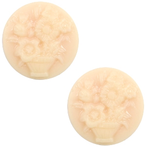 Cabochon basique cam&eacute;e 20mm bouquet p&ecirc;che clair-beige