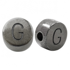 Perles alphabet en m&eacute;tal DQ lettre G argent&eacute; anthracite (sans nickel)