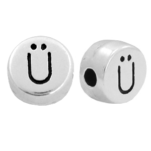 Perles lettres en m&eacute;tal DQ &Uuml; Argent&eacute; antique (sans nickel)
