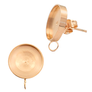 Boucles d'oreilles Polaris Steel (Inox) avec serti pour cabochon 7mm/Swarovski SS34 (avec anneau vertical)&nbsp; Dor&eacute; ros&eacute;