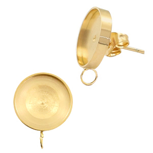 Boucles d'oreilles Polaris Steel (Inox) avec serti pour cabochon 7mm/Swarovski SS34 (avec anneau vertical)&nbsp; Dor&eacute;