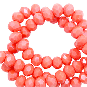 Perles &agrave; facettes 3x4mm disque Rouge corail-pearl shine coating