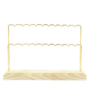 Pr&eacute;sentoir bijoux pour boucles d'oreilles 2 lignes Bois naturel-dor&eacute;