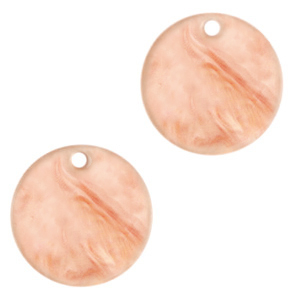 Pendentifs en r&eacute;sine rond 12mm Rose p&ecirc;che