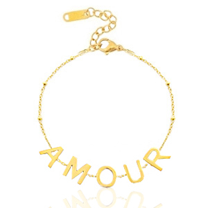 Bracelets en acier inox "amour" Dor&eacute;