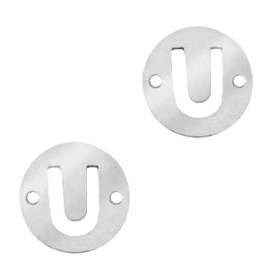Breloques en acier inox connecteur lettre U rond 10mm Argent&eacute;