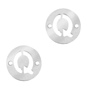 Breloques en acier inox connecteur lettre Q rond 10mm Argent&eacute;