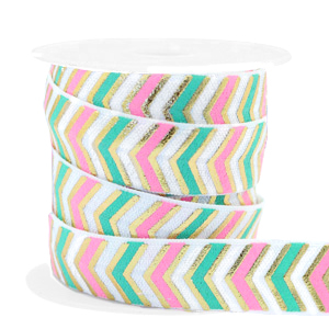 Ruban &eacute;lastique fl&egrave;che Rose-vert turquoise