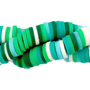 Perles Katsuki 6mm Vert-blanc m&eacute;lange