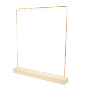 Pr&eacute;sentoir bijoux pour colliers avec pied en bois Naturel-dor&eacute;