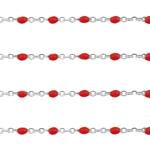 Appr&ecirc;ts en acier inox cha&icirc;ne maille jaseron 1mm&nbsp; Rouge samba-argent&eacute;