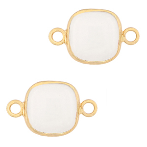 Pierres naturelles pendentifs Quartz Laiteux connecteur 12x12mm Blanc-dor&eacute;