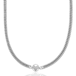 Colliers en acier Inox cha&icirc;ne maille coeur Argent&eacute;