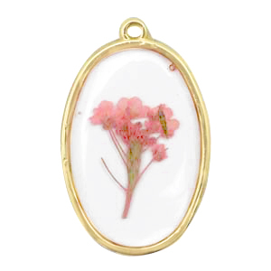 Pendentifs avec fleurs s&eacute;ch&eacute;es ovale Dor&eacute;-rose