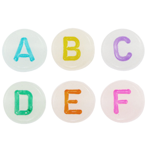 Perles lettres acryliques m&eacute;lang&eacute;es glow-in-the-dark Blanc cass&eacute;-multicolore