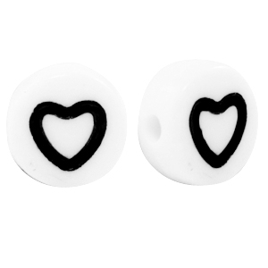 Perles lettres acryliques coeur Blanc-noir