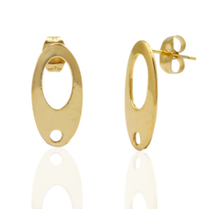 Boucles d'oreilles en acier Inox/puces d&rsquo;oreilles ovale avec anneau Dor&eacute;