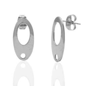 Boucles d'oreilles en acier Inox/puces d&rsquo;oreilles ovale avec anneau Argent&eacute;