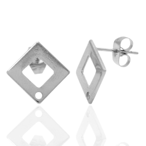 Boucles d'oreilles en acier Inox/puces d&rsquo;oreilles carr&eacute; avec anneau Argent&eacute;
