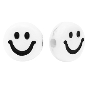 Perles lettres acryliques smiley Blanc-noir