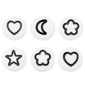 Perles lettres acryliques m&eacute;lange d'ic&ocirc;nes Blanc-noir