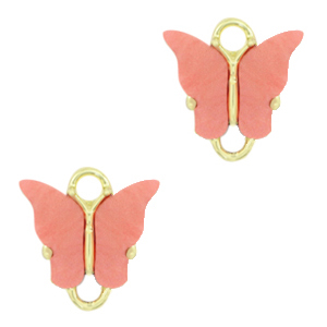 Pendentifs en r&eacute;sine connecteur papillon Dor&eacute;-rouge corail