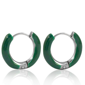 Boucles d'oreilles en acier Inox cr&eacute;oles &eacute;maill&eacute;e 16mm Vert sacramento-argent&eacute;