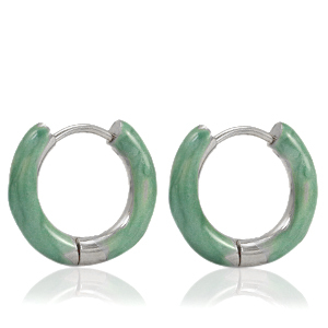 Boucles d'oreilles en acier Inox cr&eacute;oles &eacute;maill&eacute;e 16mm Vert persan-argent&eacute;
