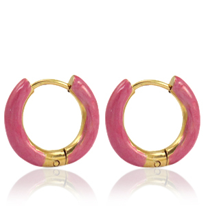 Boucles d'oreilles en acier Inox cr&eacute;oles &eacute;maill&eacute;e 16mm Rose punch-dor&eacute;